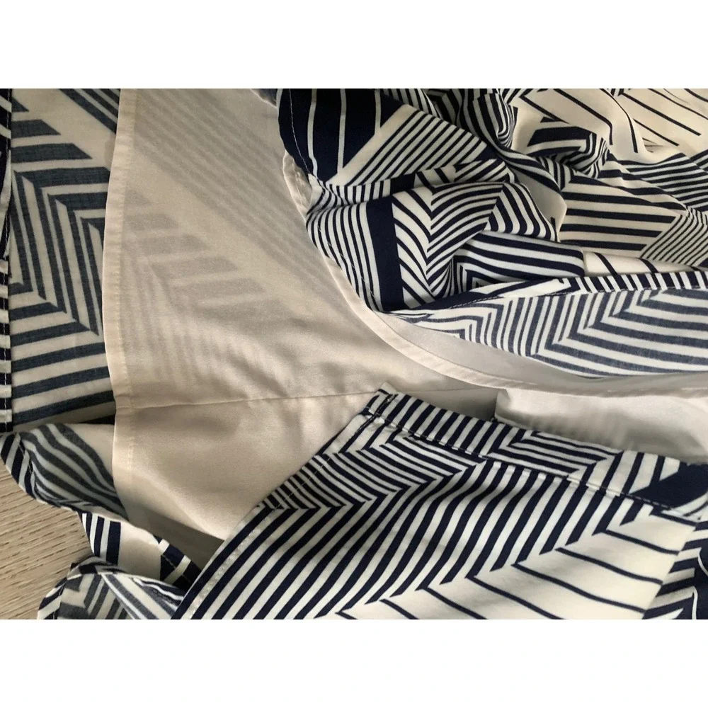 Yumi Kim Navy White Geometric Stripe Tie Front Midi Dress XS Pocket Smocked Back - Picture 13 of 13